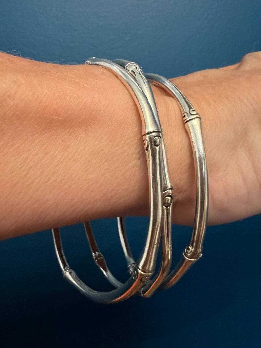 John Hardy Sterling Silver Bamboo Bangle Bracelet x3 - Picture 13 of 13